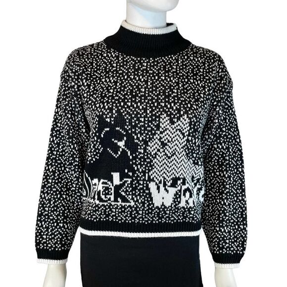Vintage Nuggets Scottish Terrier Knit Sweater Turtle Neck Black Long Sleeve - Picture 1 of 8